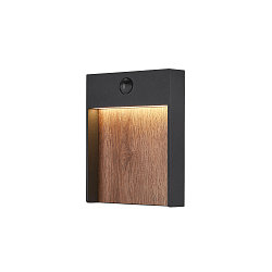 LED Au�enwandleuchte FLATT SENSOR, IP54 IK03, eckig, mit Sensoren, 13W 3000/4000K (CCT Switch), anthrazit / Holz braun