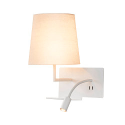 LED Wandleuchte SOMNILA FLEX Indoor, E27, mit LED Spot 65lm, 3000K, wei�, inkl. USB Anschluss, Spot links