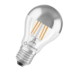 LED Kopfspiegel-Filamentlampe CLASSIC MIRROR A50 CL SILVER, E27, 6.5W 2700K 650lm 300�, schaltbar, silber matt / klar