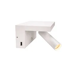 Premium-LED Wandleuchte KARPO BEDSIDE, 6.6W 3000K 390lm 36°, dimmbar, mit 2 USB-Anschlüssen, Weiß
