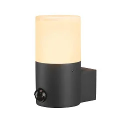 Außenwandleuchte GRAFIT, IP44 IK02, E27, rund, anthrazit / Diffusor in Rauchglas-Optik, satiniert, mit Sensor