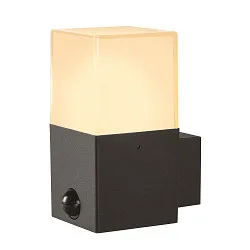 Außenwandleuchte GRAFIT, IP44 IK02, E27, eckig, anthrazit / Diffusor in Rauchglas-Optik, satiniert, mit Sensor