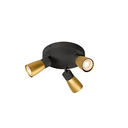 wall and ceiling luminaire PURI 2.0 - DOME 3 flames, round GU10 IP20, gold, black dimmable