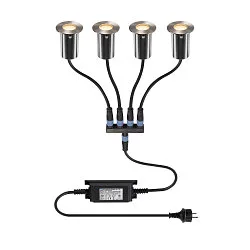 LED Boden-Einbauleuchte TRAIL-LITE® 60, IP67 IK08, 4er Set inkl. Netzteil, Ø 6cm, 230VAC / sek. 24VDC, 4x 0.9W 3000K 25lm