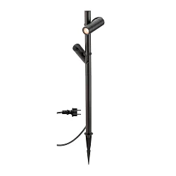 Outdoor LED-Stehleuchte HELIA SLIM POLE DOUBLE, IP65 IK03, Erdspieß-Stativ + Steckerkabel, 2x 6W 2200K 500lm 38°, schaltbar