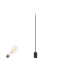 1-phase pendant luminaire FITU 1PH SET PD RIBBED ST64 set of 1, with lamp socket, fluted E27 IP20, black dimmable