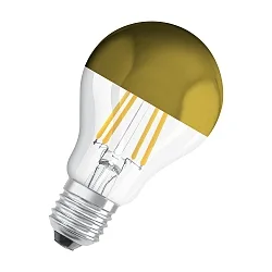 LED Kopfspiegel-Filamentlampe CLASSIC MIRROR A60 CL GOLD, E27, 4W 2700K 420lm 300°, schaltbar, gold matt / klar