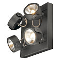 SLV LED Wand- und Deckenleuchte KALU LED 4 SQUARE, IP20, 4-flammig, 60W 3000K 4000lm 60�, dimmbar, kardanisch, schwarz
