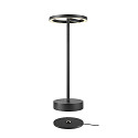SLV LED Akku-Tischleuchte VINOLINA ONE, IP54, � 14cm Ringform, 2.5W 2700K 125lm, Touch-Dimmer + Ladestation, schwarz