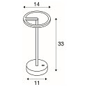 SLV LED Akku-Tischleuchte VINOLINA ONE, IP54, � 14cm Ringform, 2.5W 2700K 125lm, Touch-Dimmer + Ladestation, schwarz