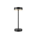 LED Akku-Tischleuchte VINOLINA 2-CCT, IP54, � 12cm, zylindrisch, 2.2W 2700/3000K 130lm, Touch-Dimmer + Ladestation, schwarz