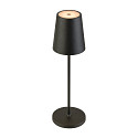 LED Akku-Tischleuchte VINOLINA TWO, IP65, � 11cm, konisch, 2W 2200-3000K (CCT Switch) 190m, Touch-Dimmer + Ladestation, schwarz