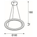SLV LED Pendelleuchte ONE FLAT PD SINGLE PHASE, � 60cm, 23W 2700/3000K (CCT Switch), CRi >90, dimmbar, schwarz