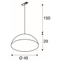 SLV 1-Phasen Pendelleuchte FORCHINI M 40 TRACK, E27 max. 40W, matt schwarz / matt gold, Adapter silbergrau