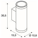 SLV Outdoor LED-Wandleuchte HELIA PRO L UP/DOWN, IP65 IK08, H�he 30.5cm, zylindrisch, 24�, DALI dimmbar, 20W 2700K 2400lm, wei�