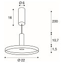 SLV LED Pendelleuchte LALU� SET PLATE 22, Aufbauversion, 40�, 10W, 2700/3000K, 700lm, IP20, dimmbar, schwarz
