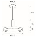 SLV LED Pendelleuchte LALU� SET PLATE 22, Einbauversion, 40�, 10W, 2700/3000K, 700lm, IP20, dimmbar, schwarz