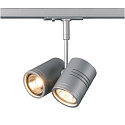 1-Phasen Strahler BIMA 2, 2-flammig, 2x GU10 max. 50W, inkl. Adapter, Silbergrau