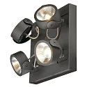 SLV LED Wand- und Deckenleuchte KALU LED 4 SQUARE, IP20, 4-flammig, 60W 3000K 4000lm 60°, dimmbar, kardanisch, schwarz