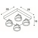 SLV LED Wand- und Deckenleuchte KALU LED 4 SQUARE, IP20, 4-flammig, 60W 3000K 4000lm 60°, dimmbar, kardanisch, schwarz