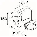 SLV LED Wand- und Deckenleuchte TEC KALU CL DOUBLE, 31W 3000K 1900lm 24°, dimmbar, kardanisch, weiß / schwarz