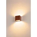 SLV LED Outdoor Wall luminaire SITRA CUBE WL, UP/DOWN, IP44 IK05, 10W 3000K, 2x 560lm 90°, rust-colored
