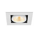 SLV LED Deckeneinbauleuchte KADUX SINGLE, 38°, 3000K, 770lm, IP20, quadratisch, dimmbar, weiß/schwarz