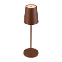 SLV LED Akku-Tischleuchte VINOLINA TWO, IP65, Ø 11cm, konisch, 2W 2200-3000K (CCT Switch) 190m, Touch-Dimmer + Ladestation, rost