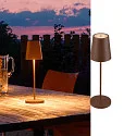 SLV LED Akku-Tischleuchte VINOLINA TWO, IP65, Ø 11cm, konisch, 2W 2200-3000K (CCT Switch) 190m, Touch-Dimmer + Ladestation, rost
