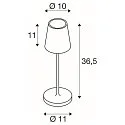 SLV LED Akku-Tischleuchte VINOLINA TWO, IP65, Ø 11cm, konisch, 2W 2200-3000K (CCT Switch) 190m, Touch-Dimmer + Ladestation, rost