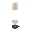 SLV LED Akku-Tischleuchte VINOLINA TWO, IP65, Ø 11cm, konisch, 2W 2200-3000K (CCT Switch) 190m, Touch-Dimmer + Ladestation, beige