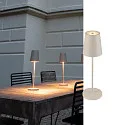 SLV LED Akku-Tischleuchte VINOLINA TWO, IP65, Ø 11cm, konisch, 2W 2200-3000K (CCT Switch) 190m, Touch-Dimmer + Ladestation, beige