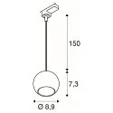 SLV 3-Phasen Pendelleuchte LIGHT EYE® 90, Ø 8.9cm, GU10 PAR16 / PAR51 max. 6W, Stahl, inkl. Adapter, matt schwarz