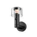 SLV Outdoor LED-Wandleuchte TAHA II, IP54 IK02, 10W 2200/2700K (CCT Switch) 450/500lm, schwarz / Rauchglas, mit Sensor, schaltbar
