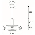 SLV LED Pendelleuchte LALU® SET PLATE 22, Einbauversion, 40°, 10W, 2700/3000K, 700lm, IP20, dimmbar, schwarz